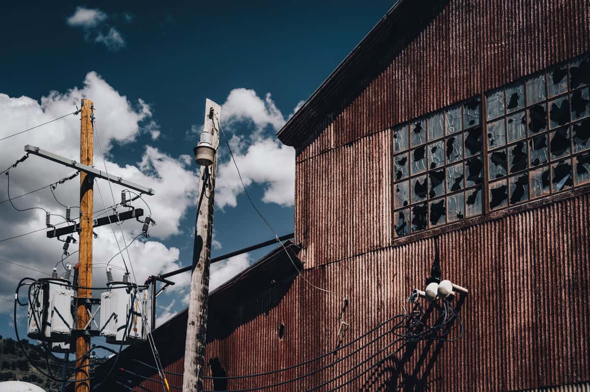 A rusted steel facade on an old industrial building